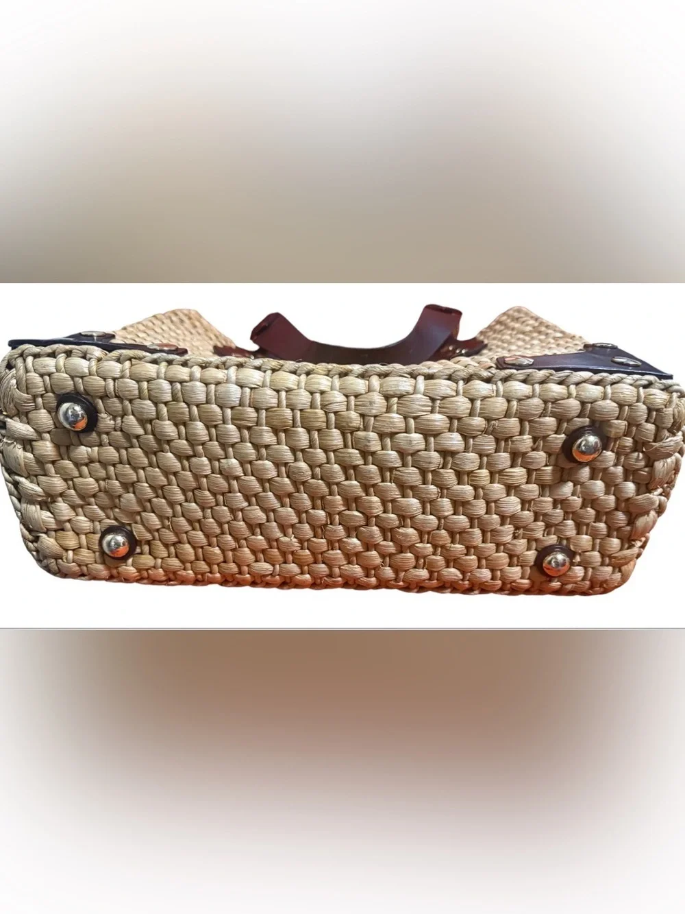 MICHAEL Kors Santorini Raffia Straw Tote Handbag Brown Leather Accents